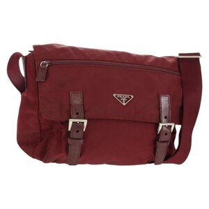 Authentic PRADA Shoulder Bag Nylon Bordeaux Silver